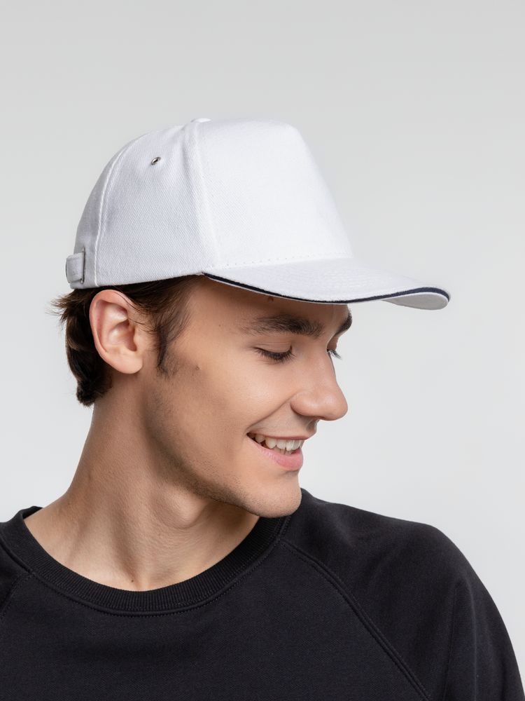 Бейсболка Classic, белая с темно-синим кантом — изображение 7