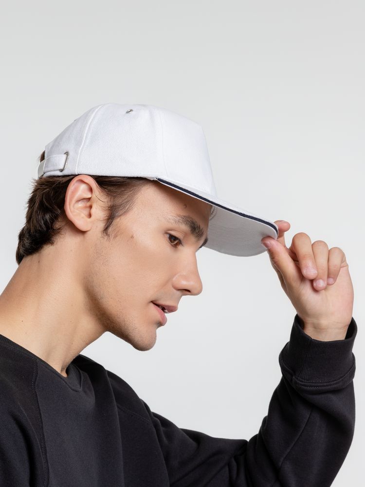 Бейсболка Classic, белая с темно-синим кантом — изображение 8