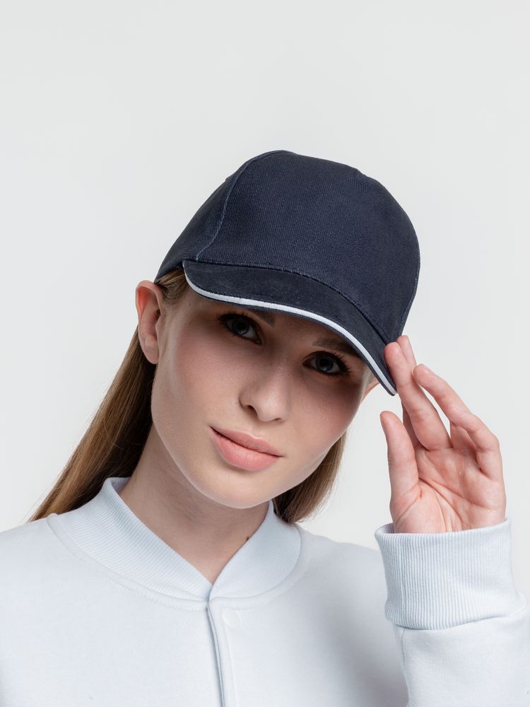 Бейсболка Classic, темно-синяя с белым кантом — изображение 4