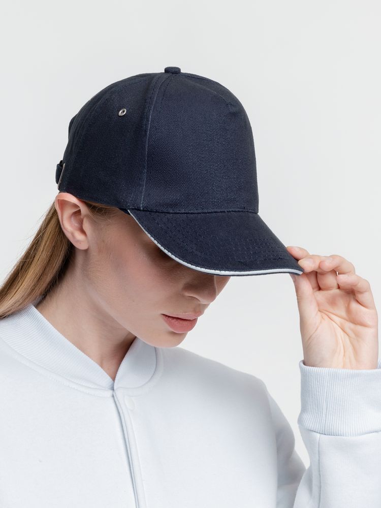 Бейсболка Classic, темно-синяя с белым кантом — изображение 5