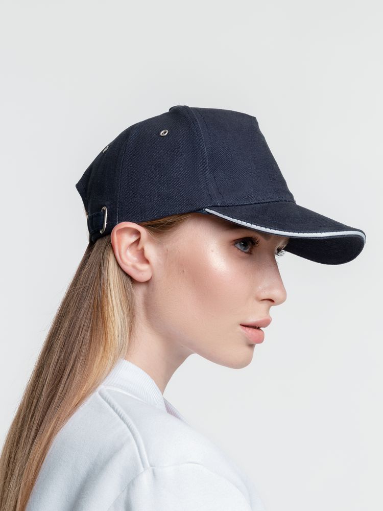 Бейсболка Classic, темно-синяя с белым кантом — изображение 6