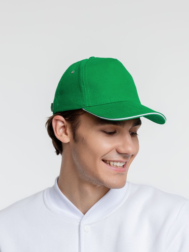 Бейсболка Classic, ярко-зеленая с белым кантом — изображение 4