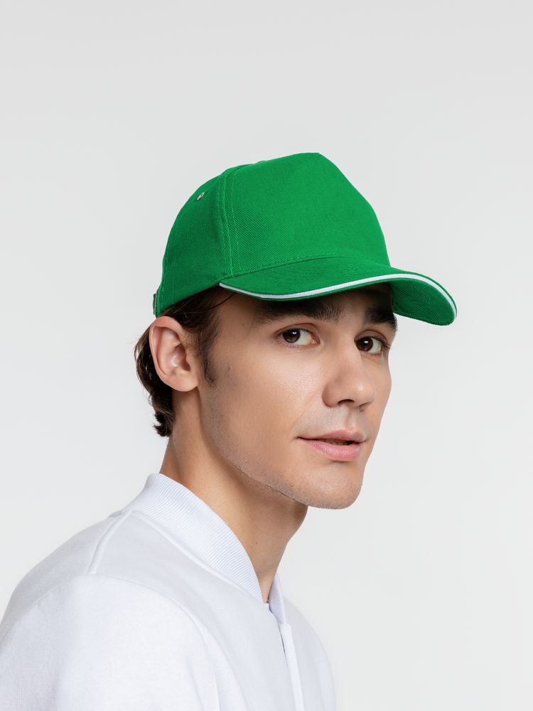 Бейсболка Classic, ярко-зеленая с белым кантом — изображение 5