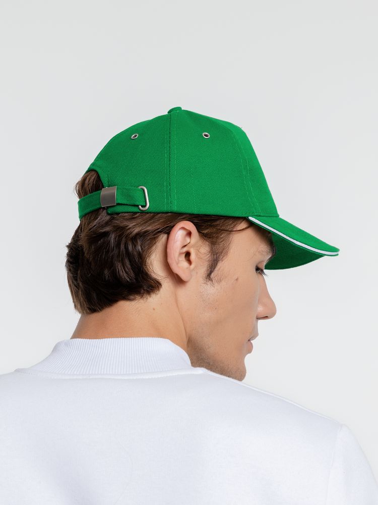 Бейсболка Classic, ярко-зеленая с белым кантом — изображение 6