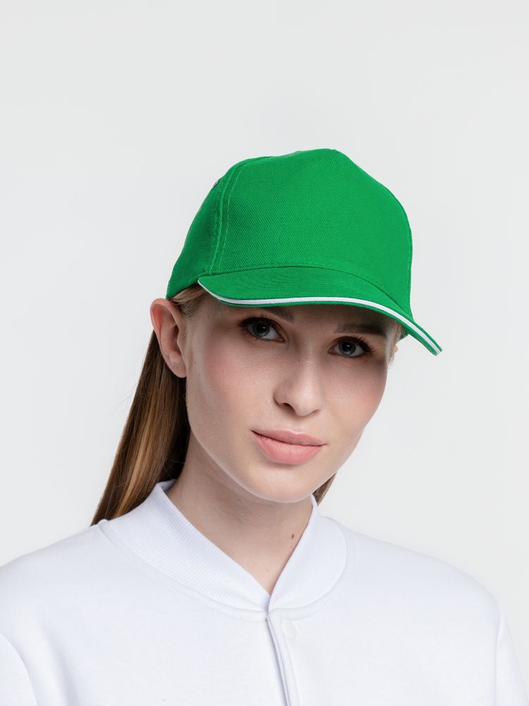 Бейсболка Classic, ярко-зеленая с белым кантом — изображение 7