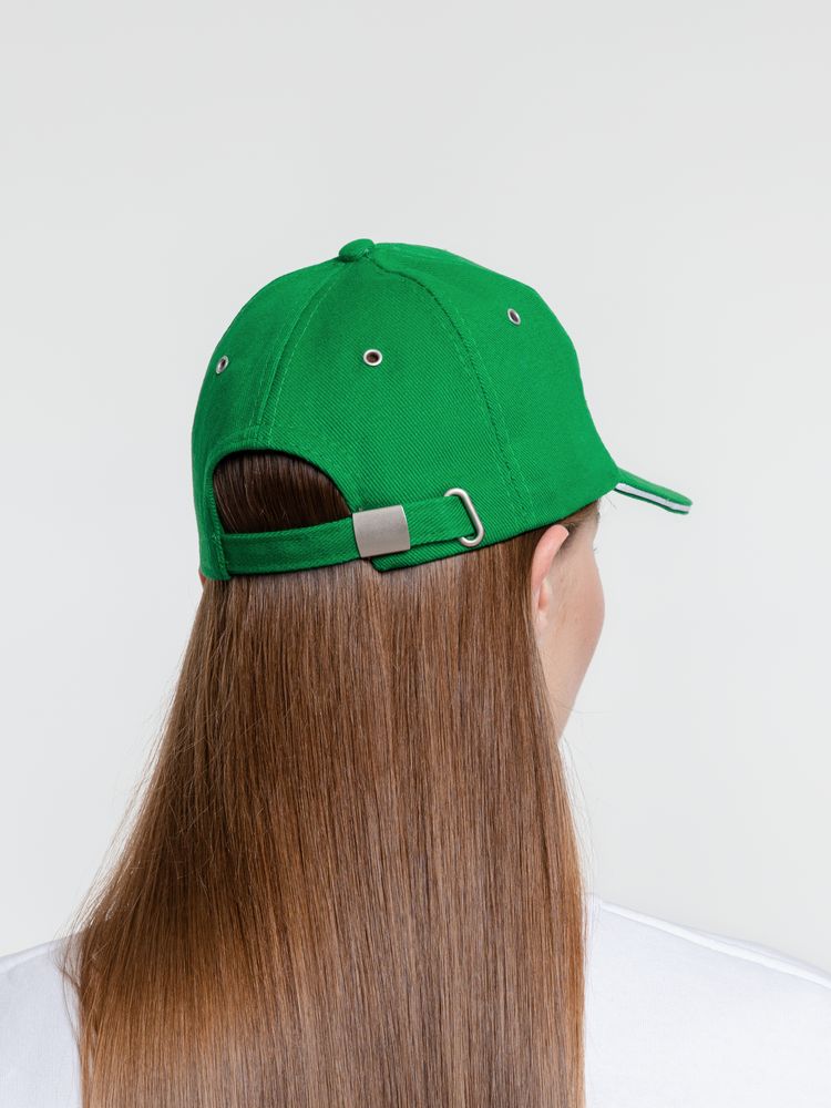 Бейсболка Classic, ярко-зеленая с белым кантом — изображение 9