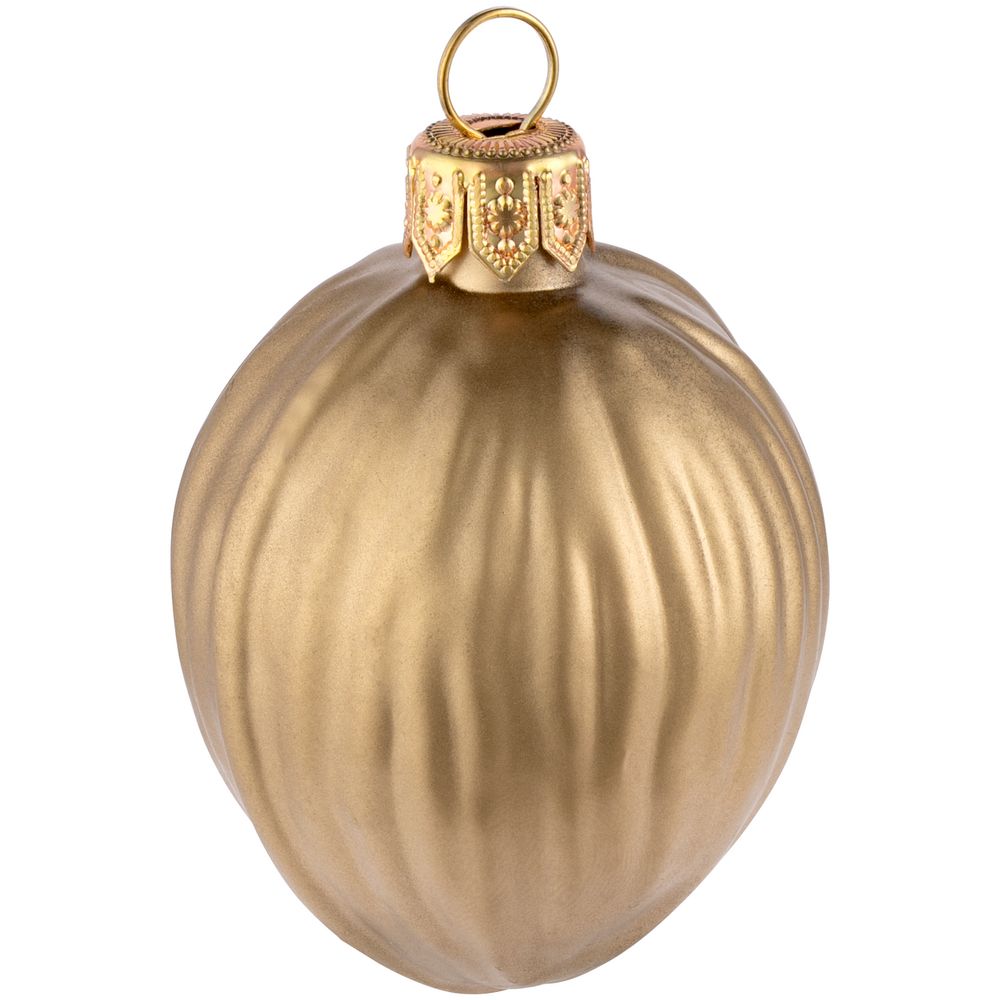 Елочная игрушка «Грецкий орех», матовое золото — изображение 3