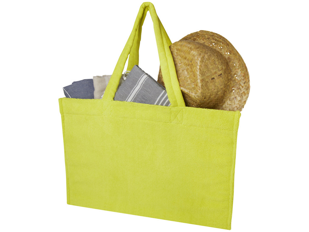Пляжная эко-сумка Siam объемом 13 л из переработанной махровой ткани, сертифицированной GRS - Лайм — изображение 3