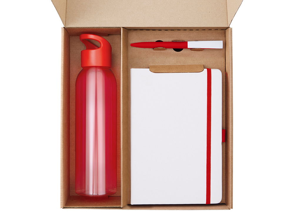 Подарочный набор с бутылкой для воды. блокнотом, ручкой и ланчбоксом, красный — изображение 2