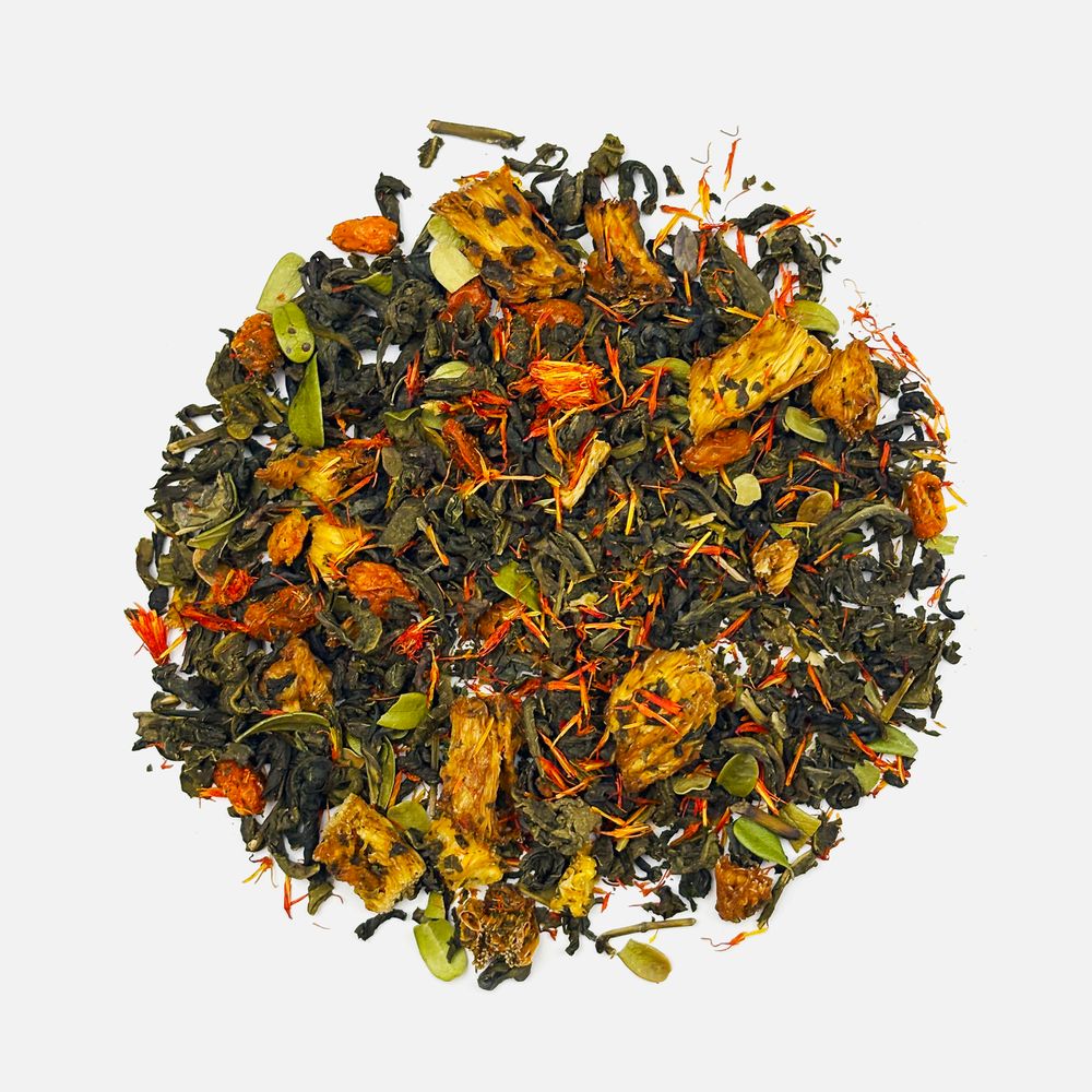 Чай «Сокочай», зеленый с соком ананаса, облепихой, толокнянкой и сафлором — изображение 3