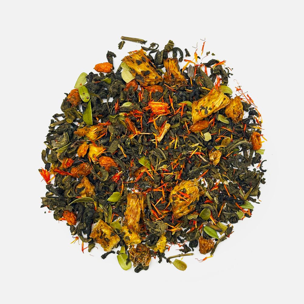 Чай «Сокочай», зеленый с соком ананаса, облепихой, толокнянкой и сафлором — изображение 3