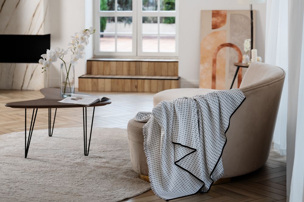 Плед Fringy, белый с черным — изображение 6