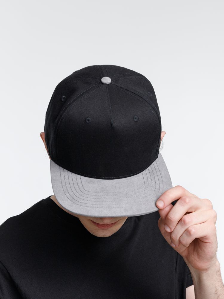 Бейсболка Foreside с прямым козырьком, черная с серым — изображение 9