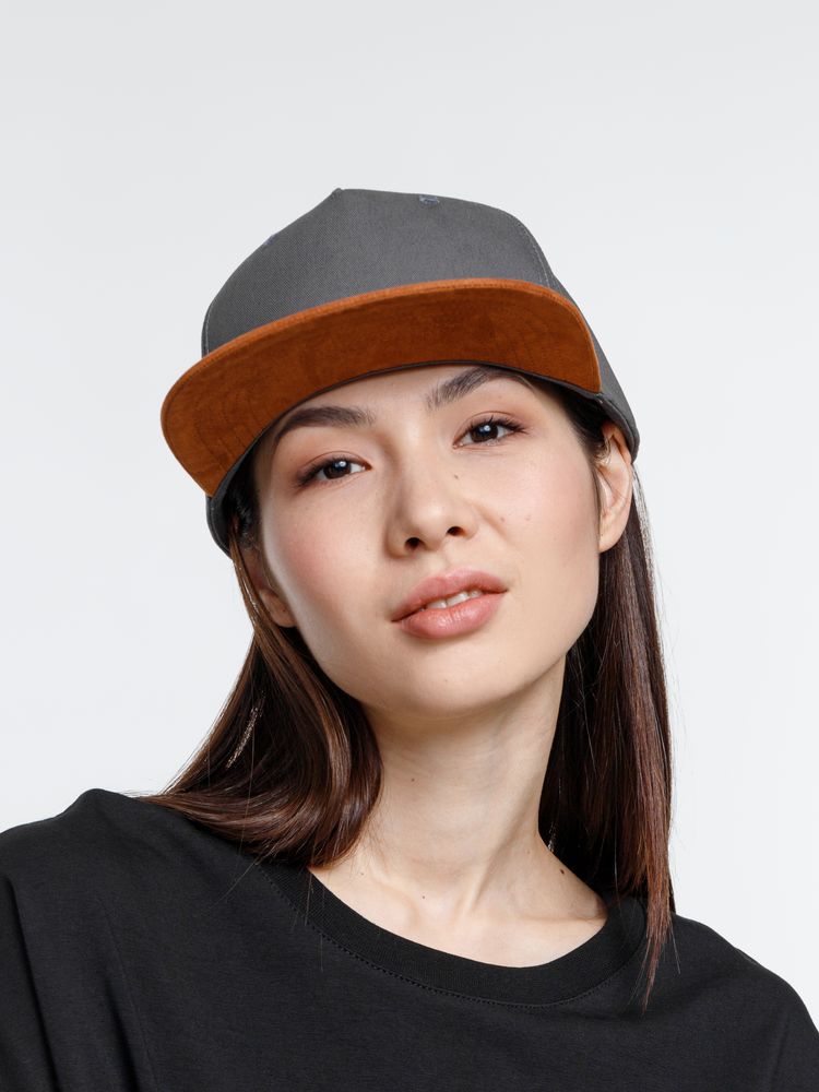 Бейсболка Foreside с прямым козырьком, серая с коричневым — изображение 5