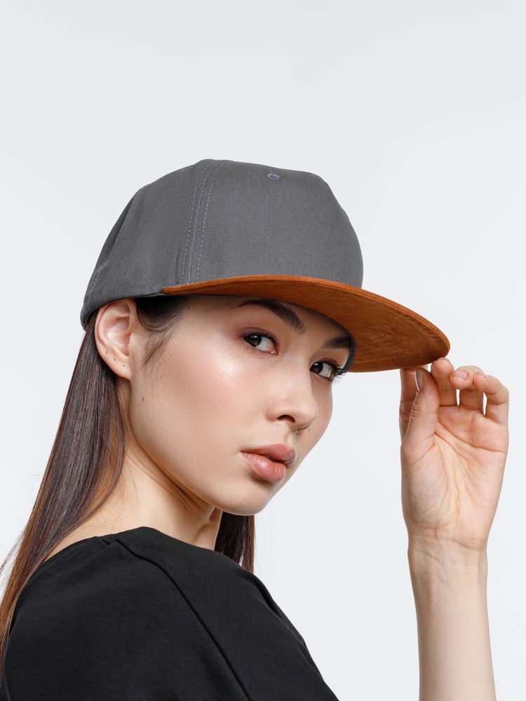 Бейсболка Foreside с прямым козырьком, серая с коричневым — изображение 6