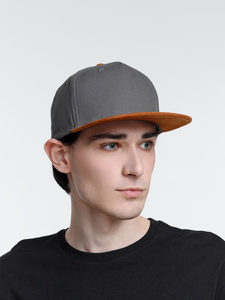 Бейсболка Foreside с прямым козырьком, серая с коричневым — изображение 8