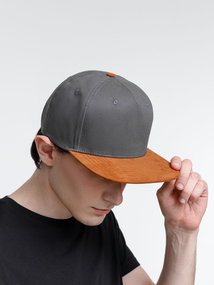 Бейсболка Foreside с прямым козырьком, серая с коричневым — изображение 9