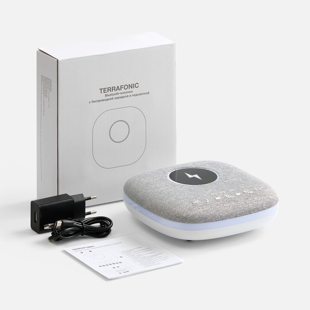 Bluetooth-колонка с беспроводной зарядкой и подсветкой Terrafonic, серая — изображение 8