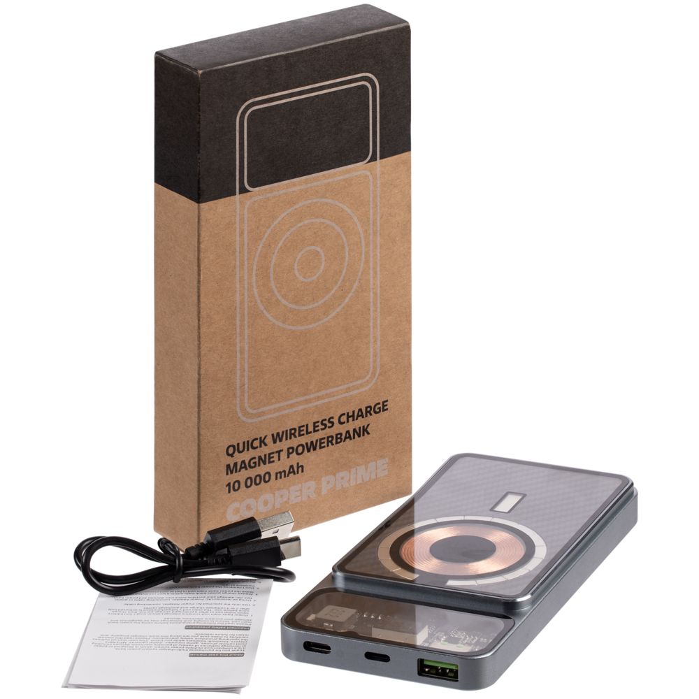 Магнитный беспроводной аккумулятор Cooper Prime 10000 мАч, темно-серый — изображение 9
