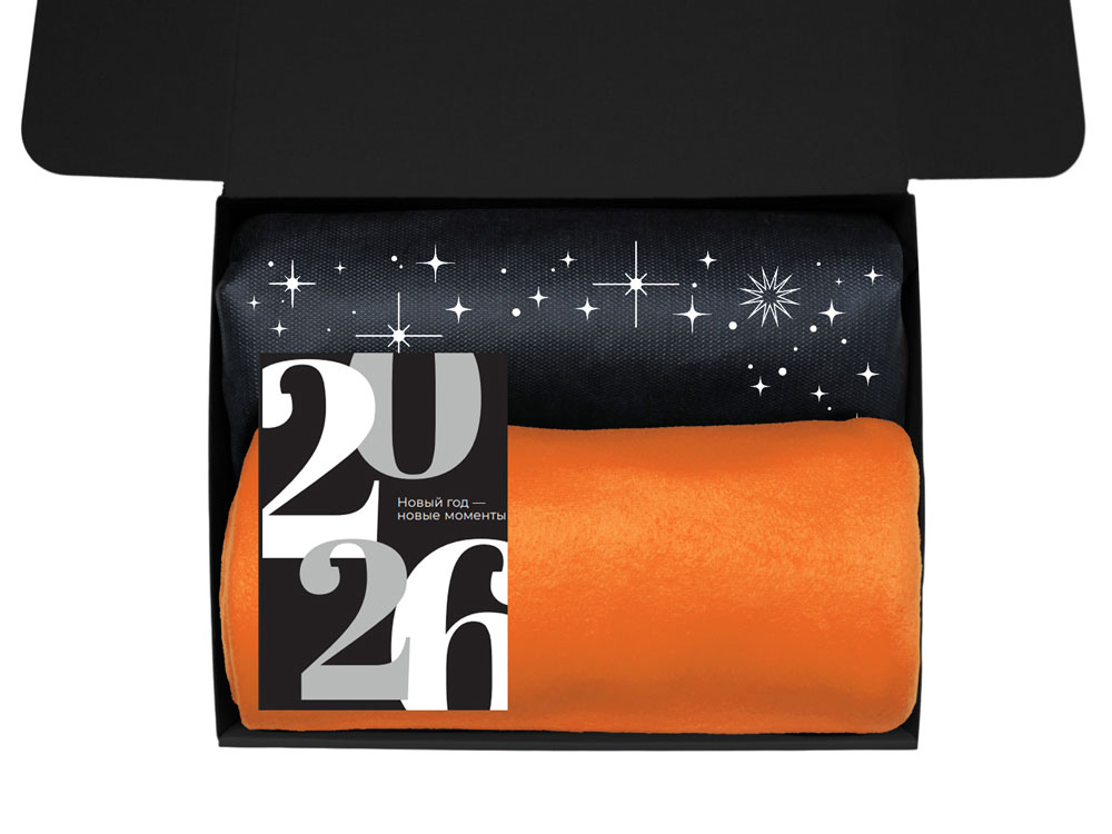 Подарочный набор c пледом, френчпрессом, чаем и медом, оранжевый — изображение 3