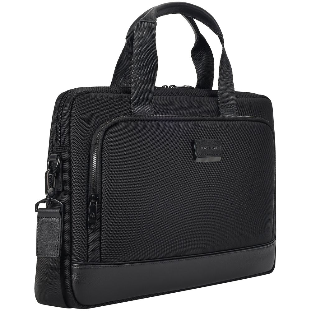Сумка для ноутбука Santiago с кожаной отделкой, черная — изображение 3