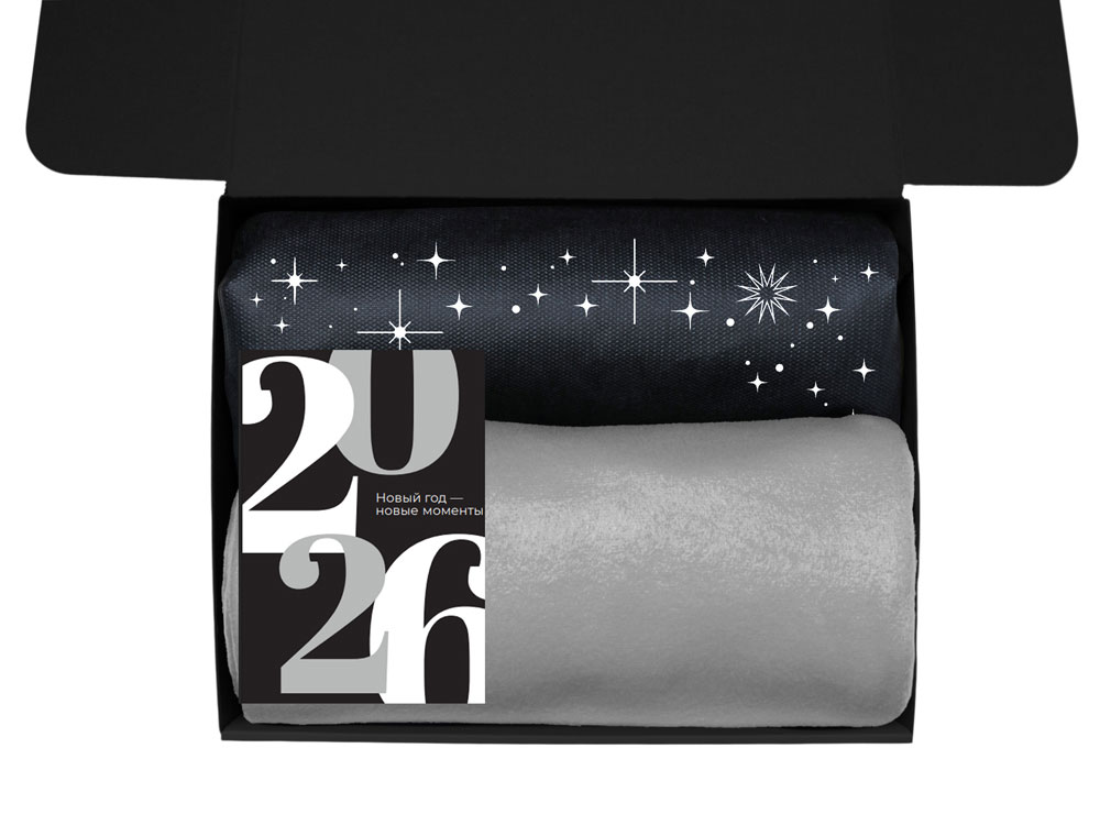 Подарочный набор c пледом, френчпрессом, чаем и медом, серый — изображение 3