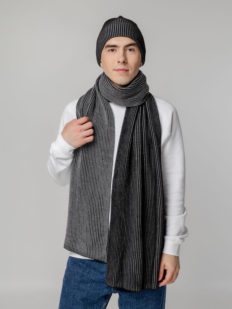 Шарф Nobilis, черный с серым меланжем — изображение 7