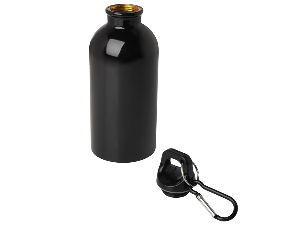 Одностенная бутылка для воды с карабином Oregon, изготовленная из нержавеющей стали, сертифицированной по стандарту RCS, объемом 400 мл - сплошной черный — изображение 3