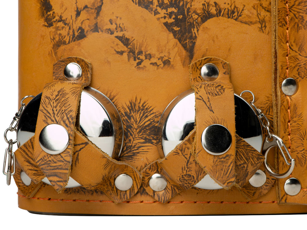 Набор Подарочный: фляга 511/2 (рыжая кожа), 2л+2 стаканчика+2 вилки — изображение 6