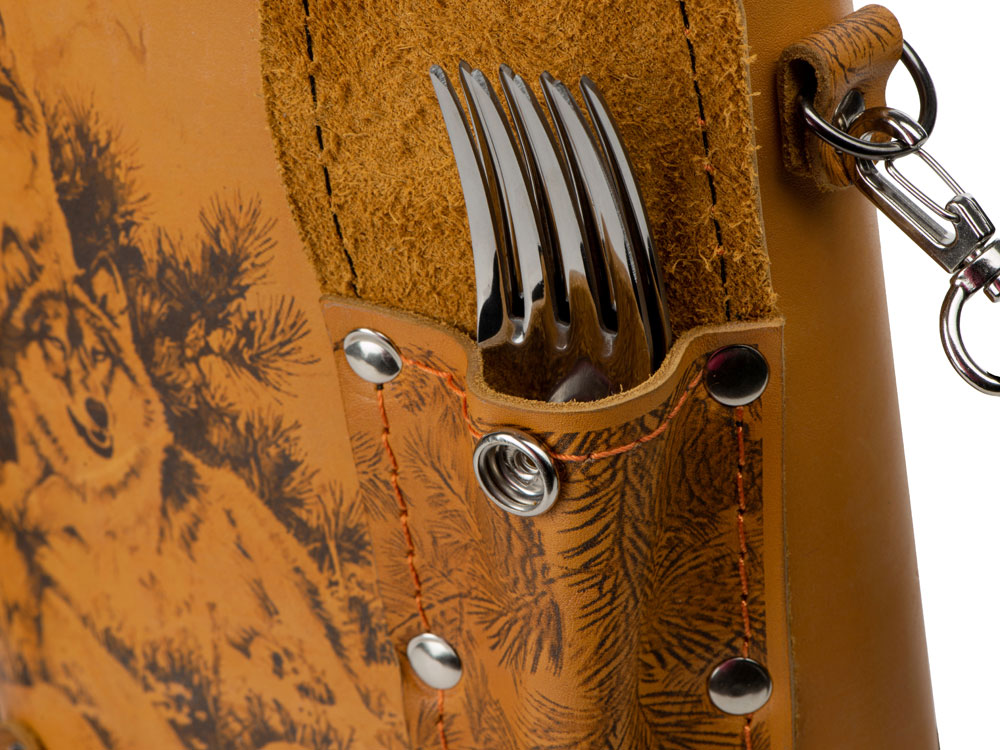 Набор Подарочный: фляга 511/2 (рыжая кожа), 2л+2 стаканчика+2 вилки — изображение 8