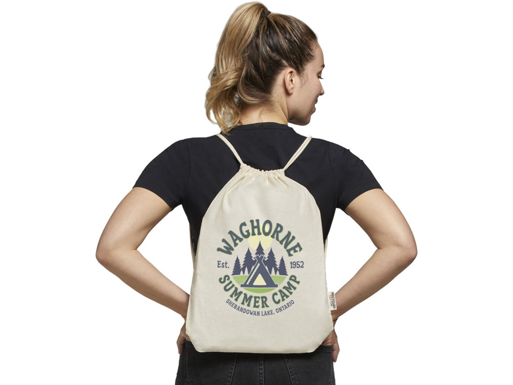 Oregon сумка-кисет из переработанного хлопка, сертифицированного согласно GRS, плотностью 140 г/м² - сплошной черный — изображение 5