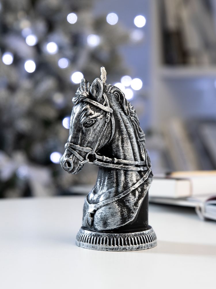 Свеча фигурная «Бюст лошади», серебристая — изображение 4