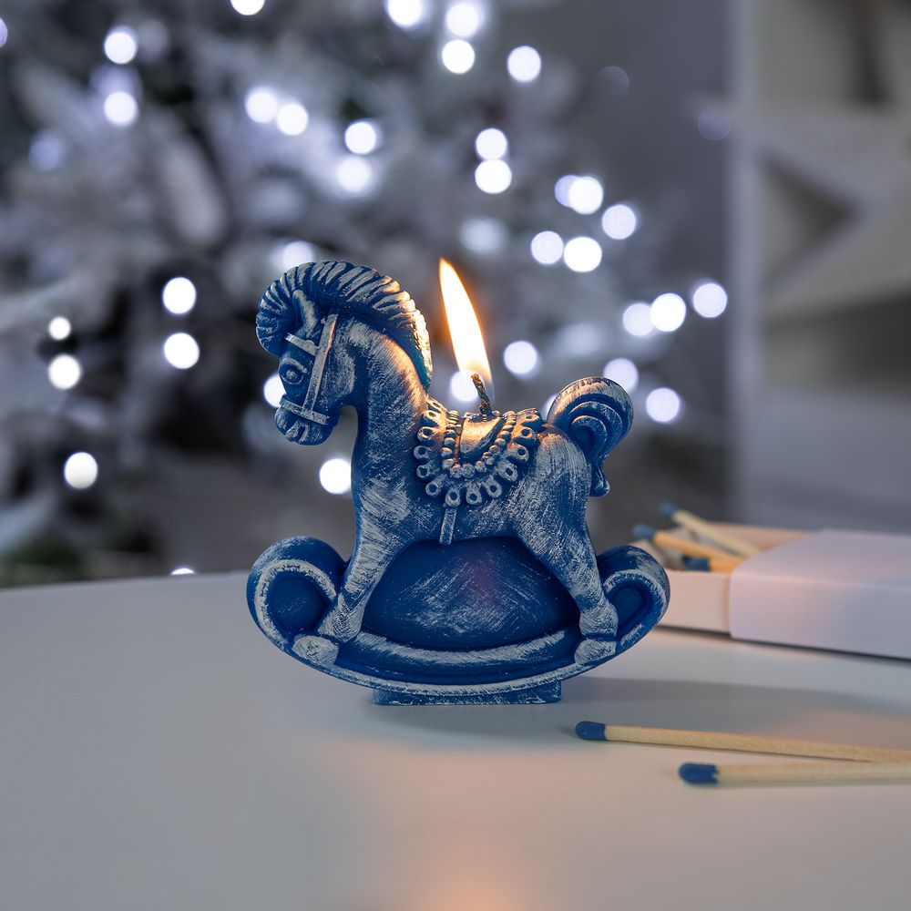 Свеча фигурная «Лошадка-качалка», синяя — изображение 5