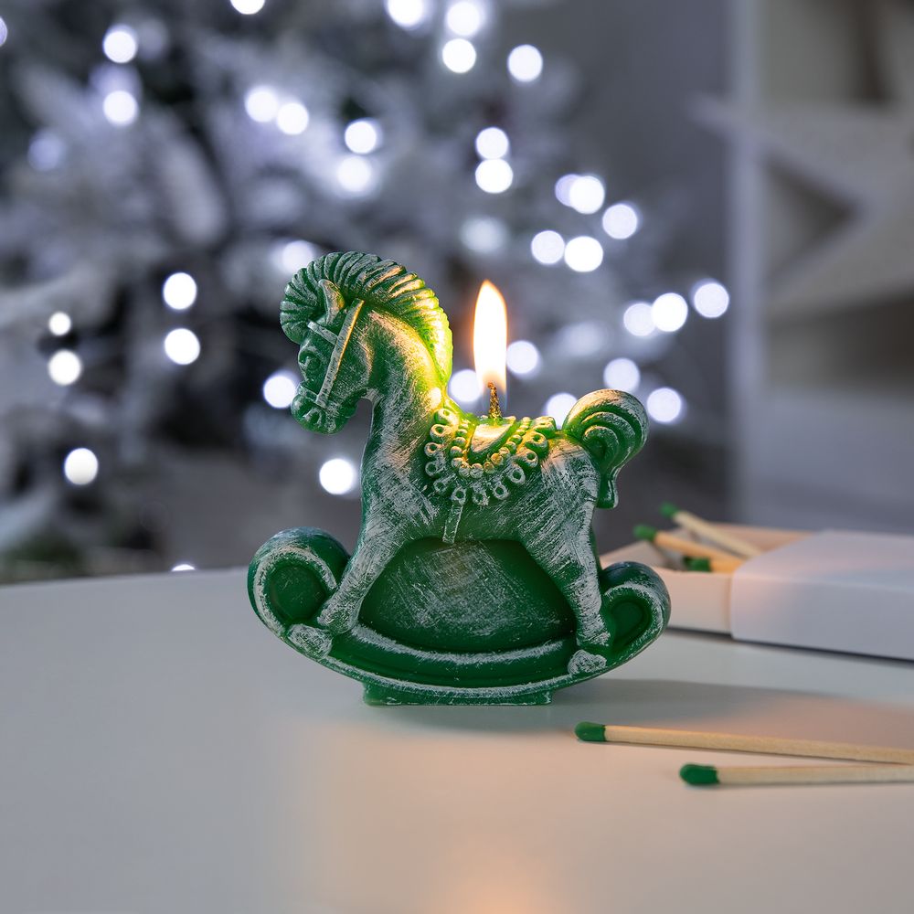 Свеча фигурная «Лошадка-качалка», зеленая — изображение 5