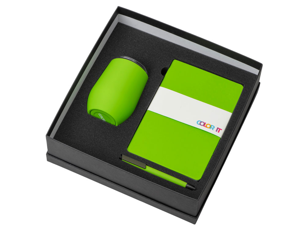 Подарочный набор c блокнотом C1, ручкой и термокружкой, зеленое яблоко — изображение 2