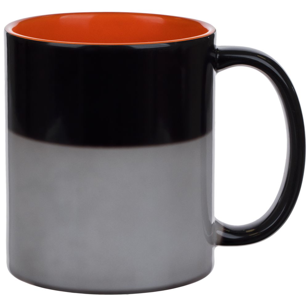 Кружка-хамелеон On Display, глянцевая, черная с оранжевым — изображение 4