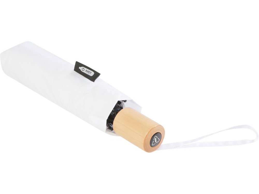 Birgit, складной ветроустойчивой зонт диаметром 21 дюйм из переработанного ПЭТ, белый — изображение 4