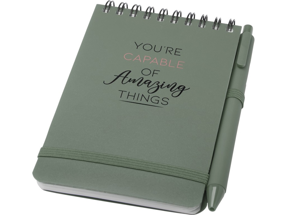 Блокнот Thalaasa формата А6 в твердой обложке из океанического пластика с шариковой ручкой - Зеленый яркий — изображение 6