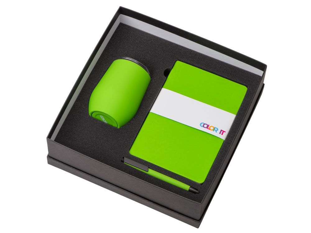 Подарочный набор c блокнотом C2, ручкой и термокружкой, зеленое яблоко — изображение 2