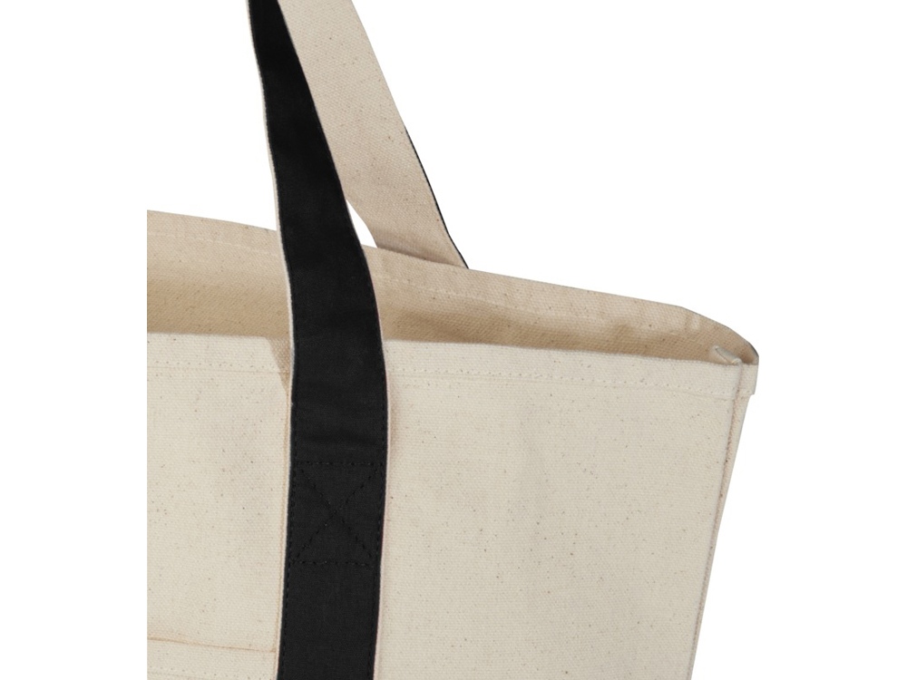 Sam эко- сумка из переработанного хлопка, сертифицированного согласно GRS, плотностью 320 г/м² - сплошной черный / Натуральный — изображение 6