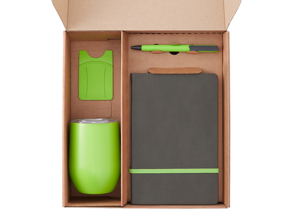Набор с термокружкой, блокнотом, ручкой и ланчбоксом Refreshment, зеленое яблоко — изображение 2