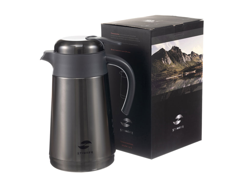 Термокофейник Stinger, 1,6 л, нержавеющая сталь, чёрный, 18 x 13,6 x 25,9 см — изображение 7