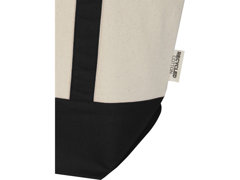 Sam эко- сумка из переработанного хлопка, сертифицированного согласно GRS, плотностью 320 г/м² - сплошной черный / Натуральный — изображение 5