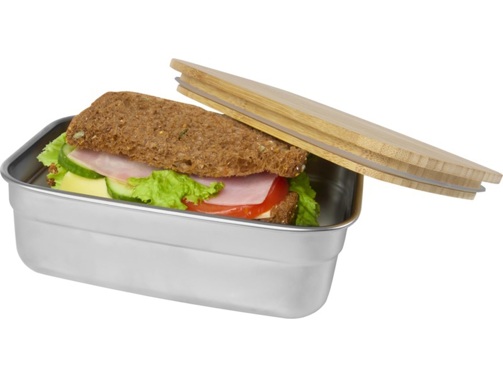 Tite Контейнер для обеда из нержавеющей стали с бамбуковой крышкой, серебристый — изображение 3