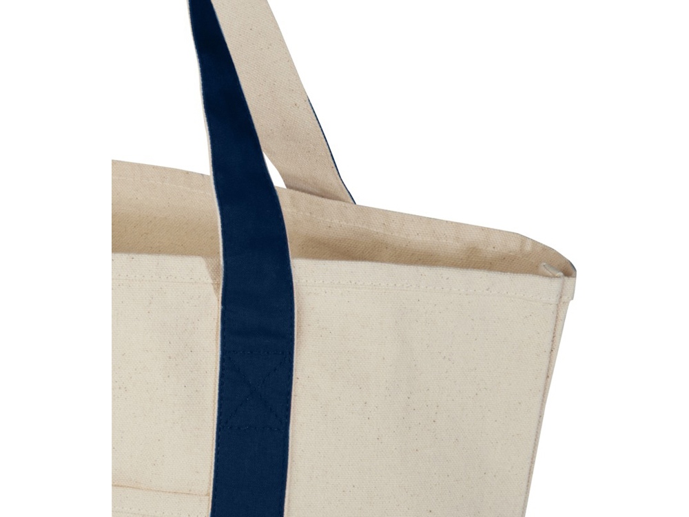 Sam эко- сумка из переработанного хлопка, сертифицированного согласно GRS, плотностью 320 г/м² - Темно - синий / Натуральный — изображение 6