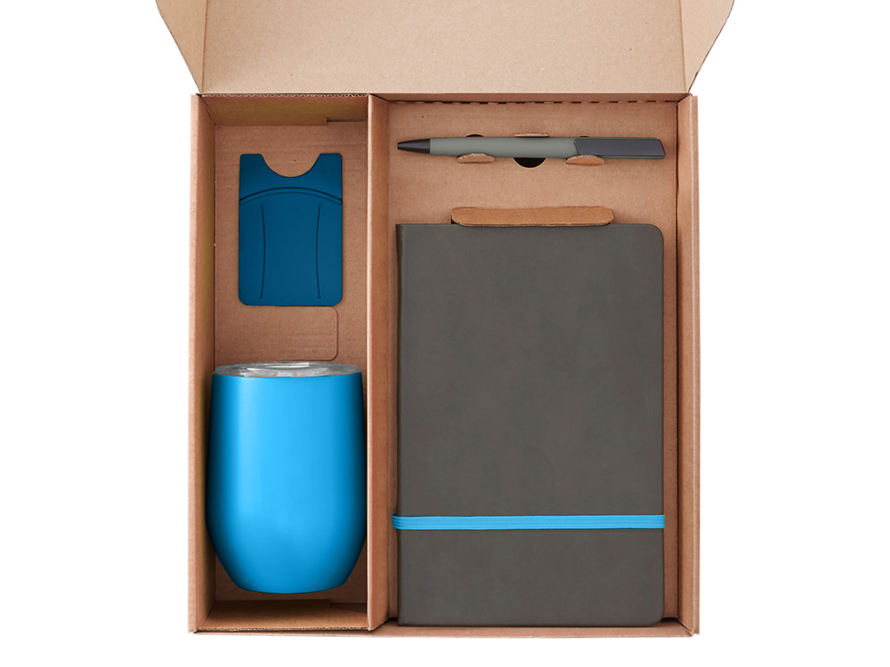 Набор с термокружкой, блокнотом, ручкой и ланчбоксом Refreshment, голубой — изображение 2