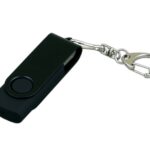 Флешка промо поворотный механизм, с однотонным металлическим клипом, 32 Гб, черный