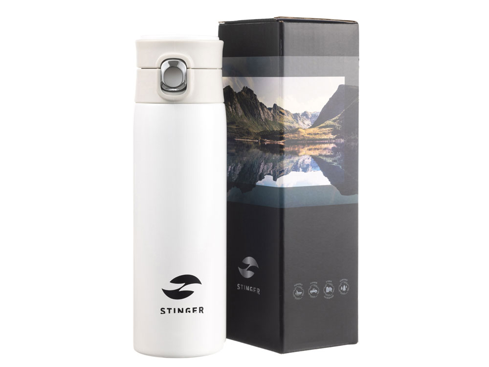 Термокружка Stinger, 0,42 л, сталь/пластик/силикон, белый, 6,5 x 7,5 x 21,9 см — изображение 9