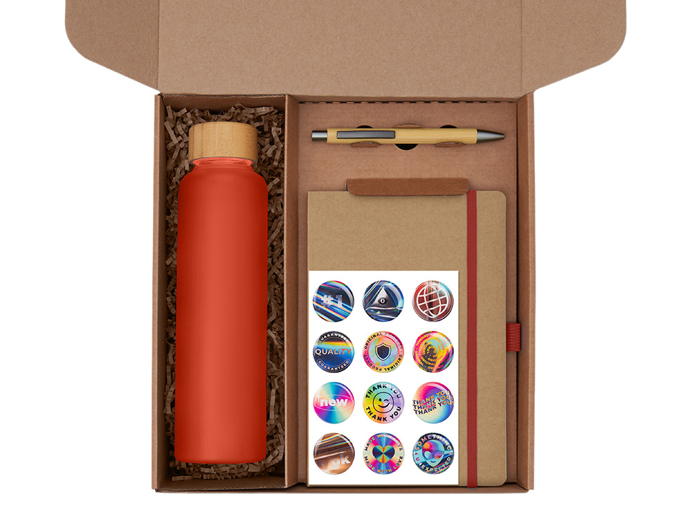 Подарочный набор с бутылкой для воды. блокнотом, ручкой и подставкой для телефона, красный — изображение 2