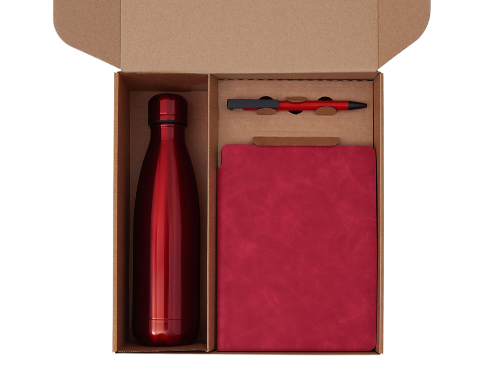 Подарочный набор с термобутылкой, блокнотом, ручкой и чаем, красный — изображение 2
